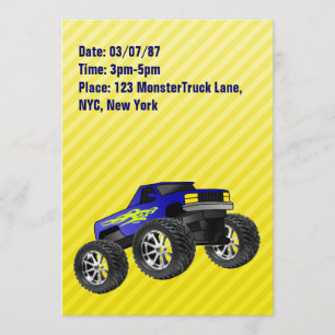 Invitación amarilla del monster truck