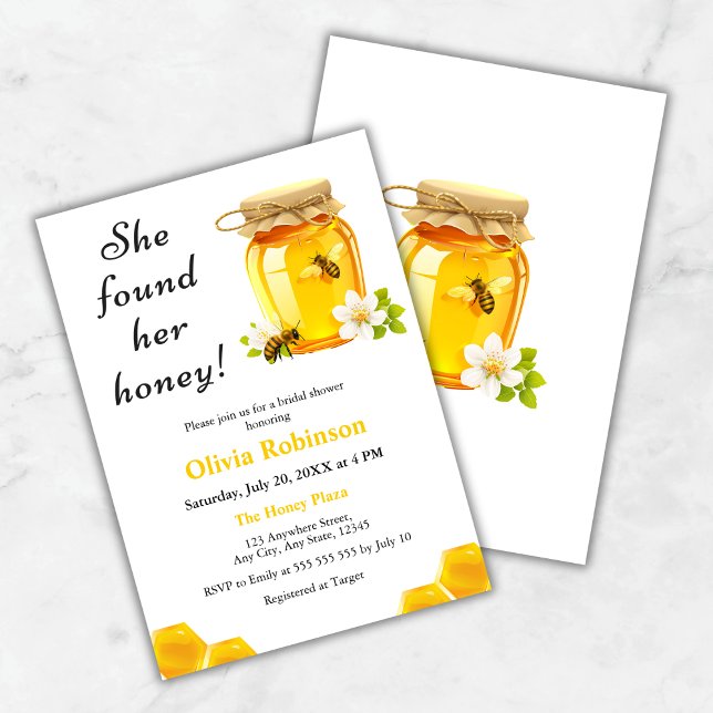 Invitación Amarilla Encontró Su Ducha De Cariño Brigada (Yellow She Found Her Honey Bridal Shower Invitation  )
