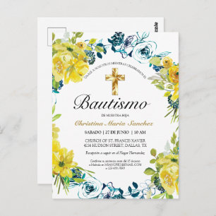 Invitación amarilla floral hermosa del bautismo