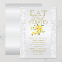 Invitación Amarilla Floral para Comer, Beber y Cas