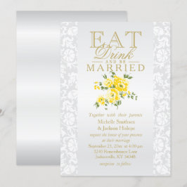 Invitación Amarilla Floral para Comer, Beber y Cas