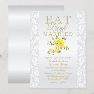 Invitación Amarilla Floral para Comer, Beber y Cas