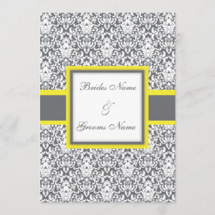 Invitación (amarilla) gris de la boda del damasco
