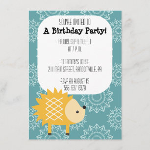 Invitación amarilla linda del fiesta del erizo