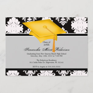 Invitación amarilla, negra, blanca, de encargo de