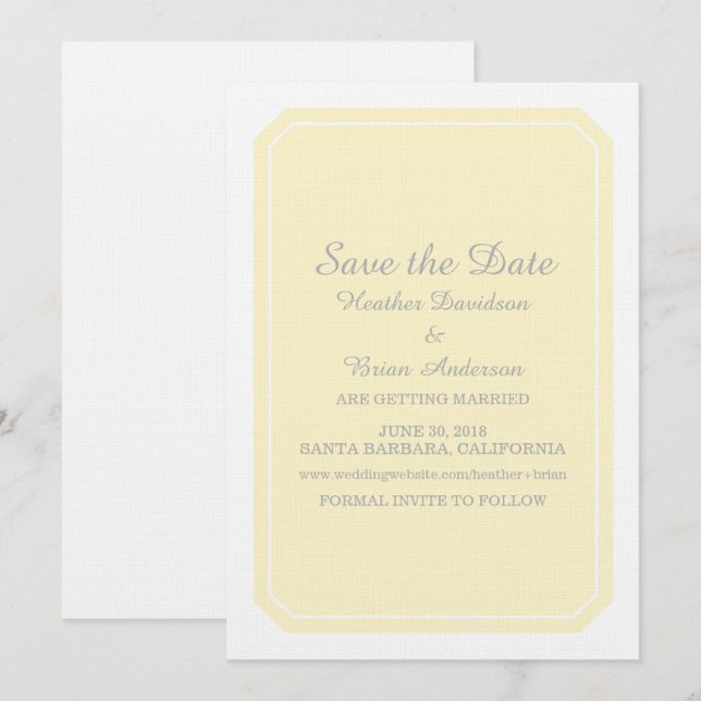 Invitación amarilla simplemente elegante para guar (Anverso / Reverso)