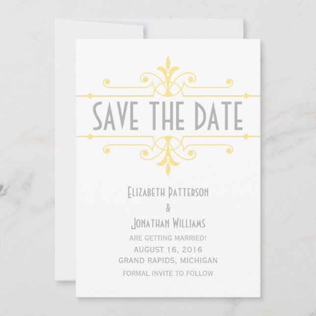 Invitación amarilla v2 elegante ornamental para gu (Anverso)