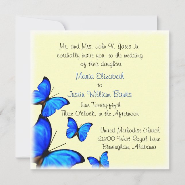 Invitación amarilla y azul bonita de la boda (Anverso)