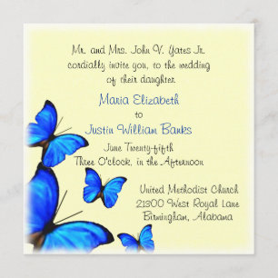 Invitación amarilla y azul bonita de la boda