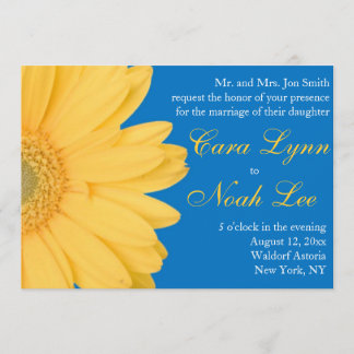 Invitación amarilla y azul de la boda de la