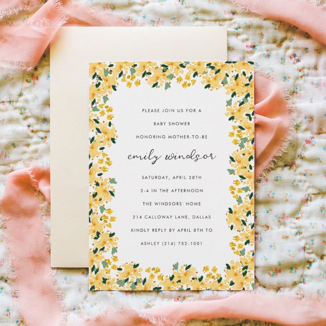 Invitación Amarillo acuarela Floral Garden Baby Shower (Subido por el creador)