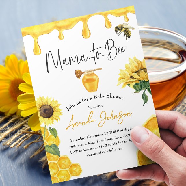 Invitación Amarillo Acuarela Sunflower Bee Baby Shower (Subido por el creador)