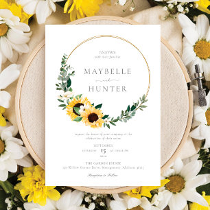 Invitación Amarillo acuarela Sunflower País Wreath Boda