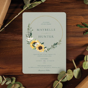 Invitación Amarillo acuarela Sunflower País Wreath Boda