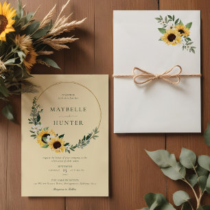 Invitación Amarillo acuarela Sunflower País Wreath Boda