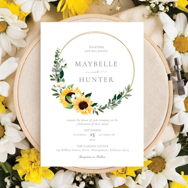 Invitación Amarillo acuarela Sunflower País Wreath Boda (Subido por el creador)