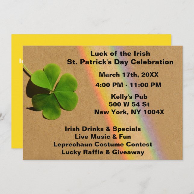 Invitación Amarillo arcoiris y amante verde que bebe irlandés (Anverso / Reverso)