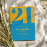 Invitación Amarillo azul Minimalista moderno cumpleaños 21<br><div class="desc">Moderna invitación minimalista de 21 años con un diseño sencillo con elegante tipografía de moda en color azul y amarillo.</div>