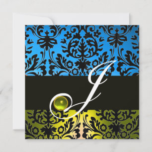 Invitación AMARILLO AZUL NEGRO DAMASCO MONOGRAMA Topacio