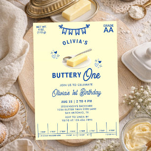Invitación Amarillo Azul Uno Mantecoso Cumpleaños 1