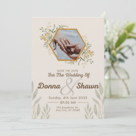 Invitación Amarillo blanco moderno, pareja y su anillo boda