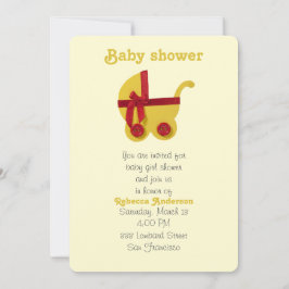 Invitación Amarillo brillante, cochecito rojo para bebé con d