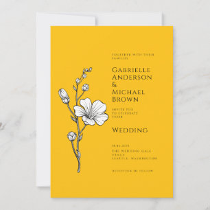Invitación Amarillo Brillante Floral Retro Vintage Boda