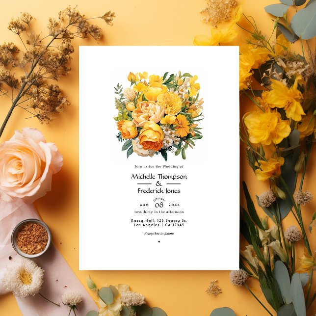 Invitación Amarillo brillante y Boda de verano con flores de  (Subido por el creador)
