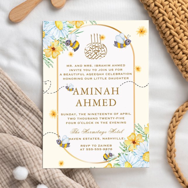 Invitación Amarillo burbuja abeja islámica neutra Aqiqa Aqeeq (Subido por el creador)