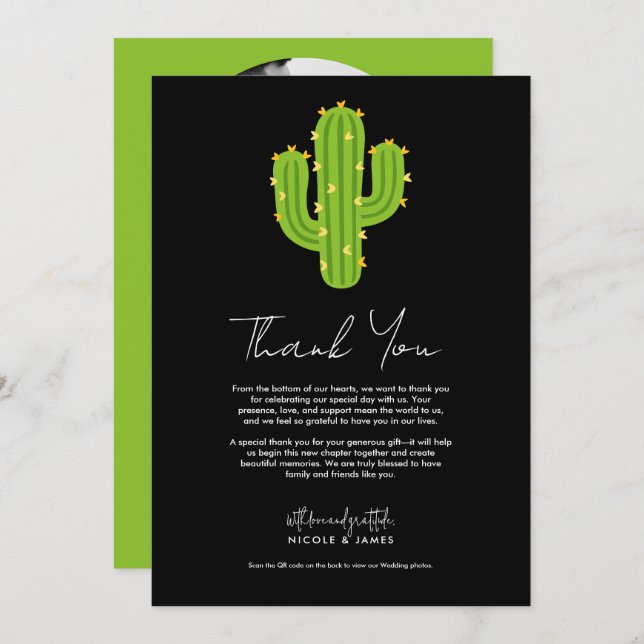 Invitación Amarillo Cactus Fiesta Amor Gracias (Anverso / Reverso)