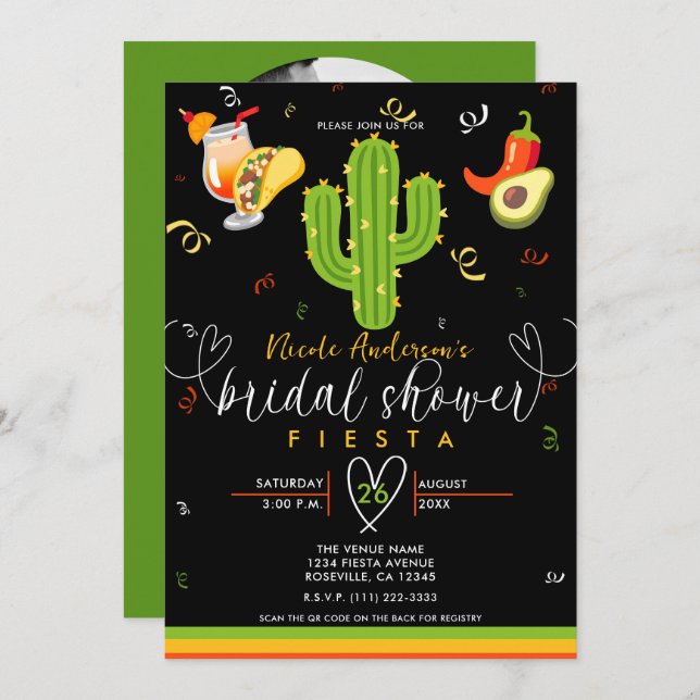 Invitación Amarillo Cactus Fiesta Love Bridal Shower (Anverso / Reverso)