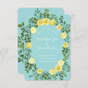 Invitación Amarillo claro y Verde azulado Aqua Rosa Boda Guar