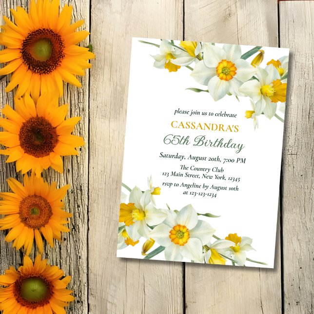 Invitación Amarillo Daffodil Rustic Floral Cumpleaños (Subido por el creador)