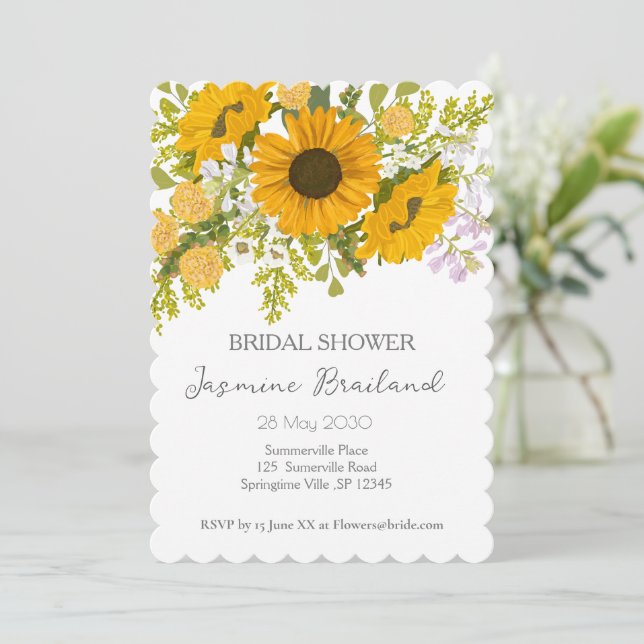 Invitación Amarillo de los girasoles modernos Bouquet Bridal  (Anverso de pie)