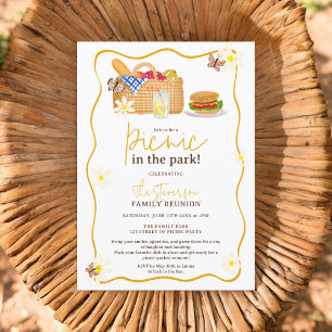 Invitación Amarillo de verano Pícnic en el parque reunión fam