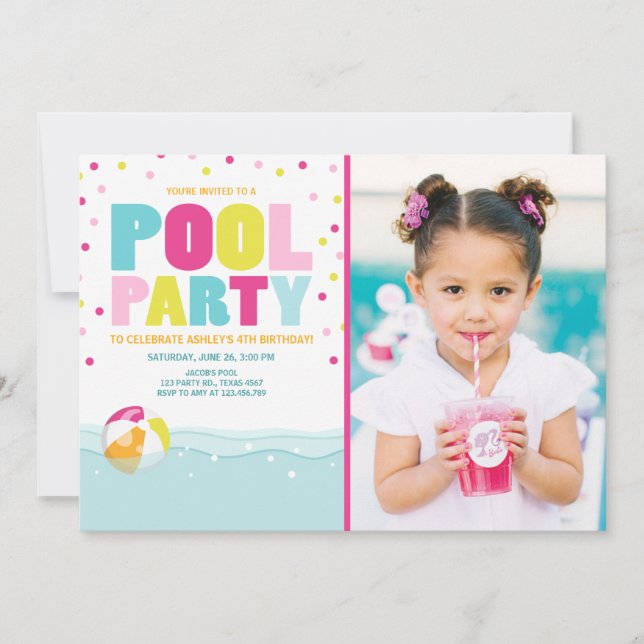 Invitación Amarillo del rosa del chica del cumpleaños de la (Anverso)