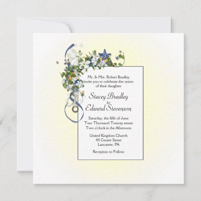 Invitación Amarillo dorado de la mañana con cintas y burbujas (Anverso)