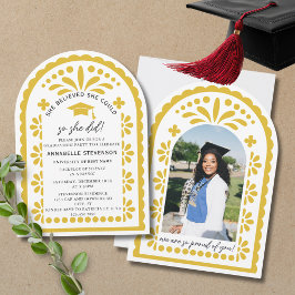 Invitación Amarillo Dorado Papel Picado Talavera Foto Graduac