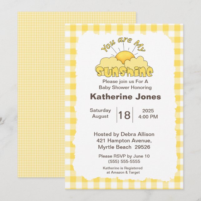 Invitación Amarillo Eres Mi Baby Shower Sunshine (Anverso / Reverso)