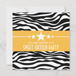 Invitación Amarillo Estrellas Zebra Imprimir dulce 16 Invitar