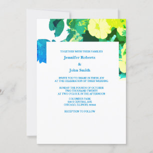 Invitación Amarillo Floral Azul Verde Hojas Azul Boda Persona