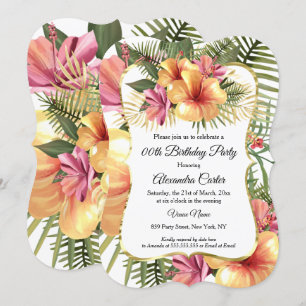 Invitación Amarillo Floral Rosa Hibisco Tropical Dorado Cumpl