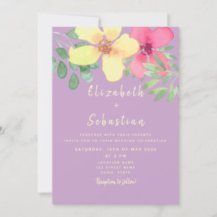 Invitación Amarillo floral y Boda rosa