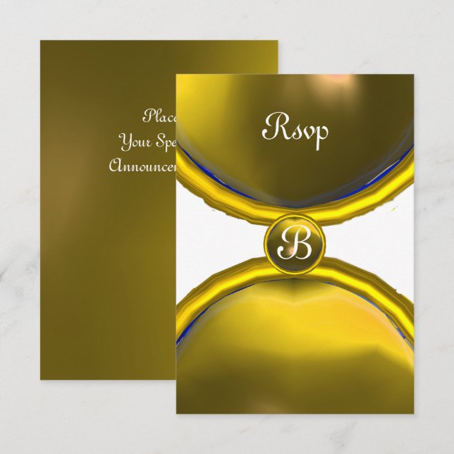 Invitación AMARILLO GEM ORO ANILLOS MÁGICOS MONOGRAM rsvp (Anverso / Reverso)