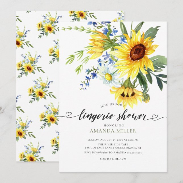 Invitación Amarillo girasol Bridal Lingerie Shower (Anverso / Reverso)