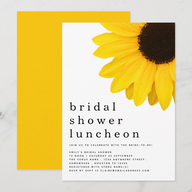 Invitación Amarillo girasol Bridal Shower Luncheon (Anverso / Reverso)