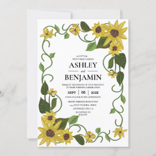 Invitación Amarillo Girasol Floral Botánico Dibujado a Mano Ó
