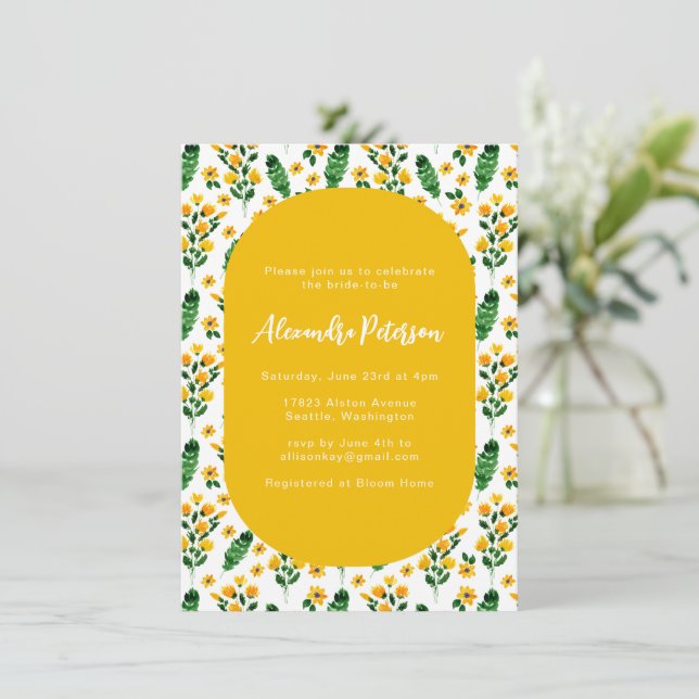 Invitación Amarillo Jardín Flor Acuarela Ducha de novia (Anverso de pie)