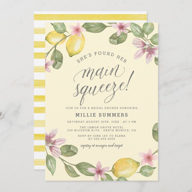 Invitación Amarillo | Lemon Wreath Main Squeeze Brieze Shower (Anverso / Reverso)