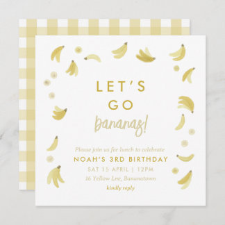Invitación Amarillo Lets Go Bananas Cumpleaños Tema Fiesta Ba